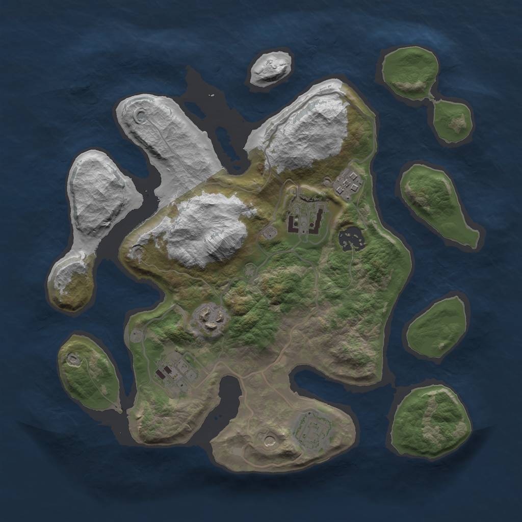 Rust Map: Barren, Size: 3000, Seed: 571919, 9 Monuments