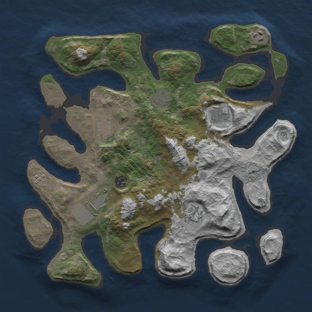 Rust Map: Barren, Size: 3800, Seed: 712372, 11 Monuments