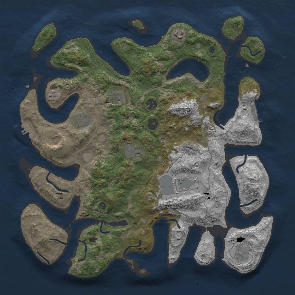 Rust Map: Procedural Map, Size: 4000, Seed: 983768737, 17 Monuments