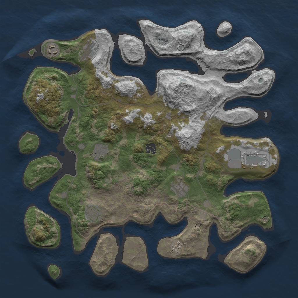 Rust Map: Barren, Size: 4000, Seed: 2057, 11 Monuments