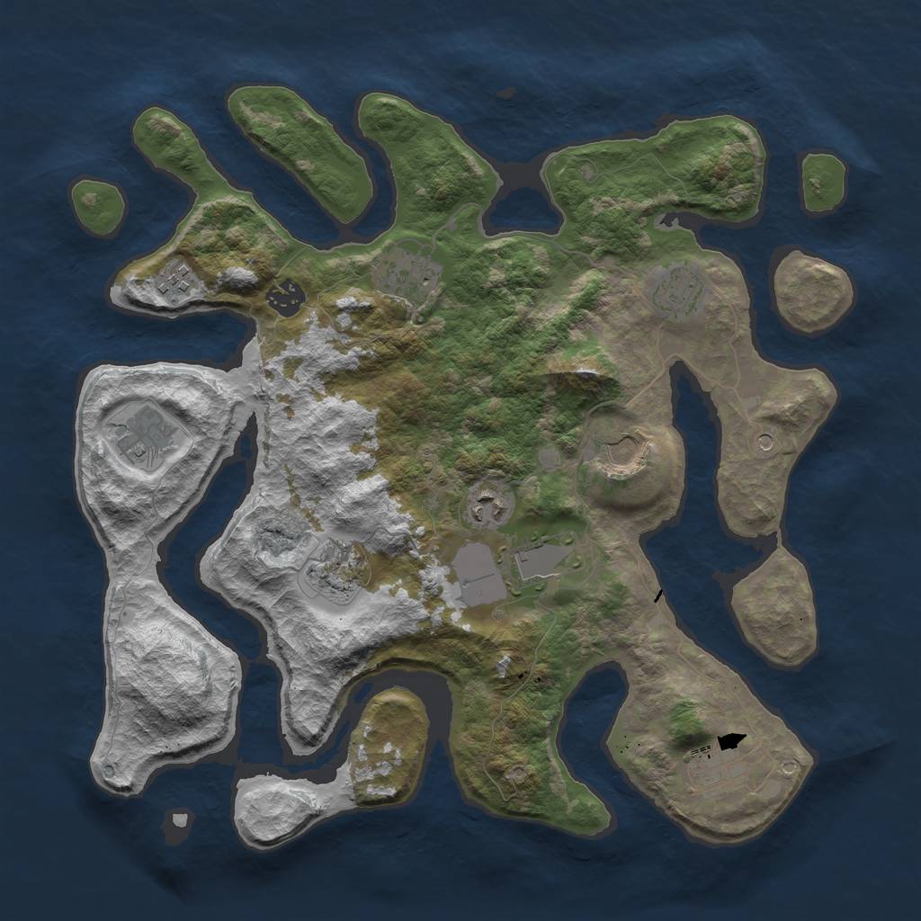 Rust Map: Barren, Size: 3800, Seed: 2058, 13 Monuments