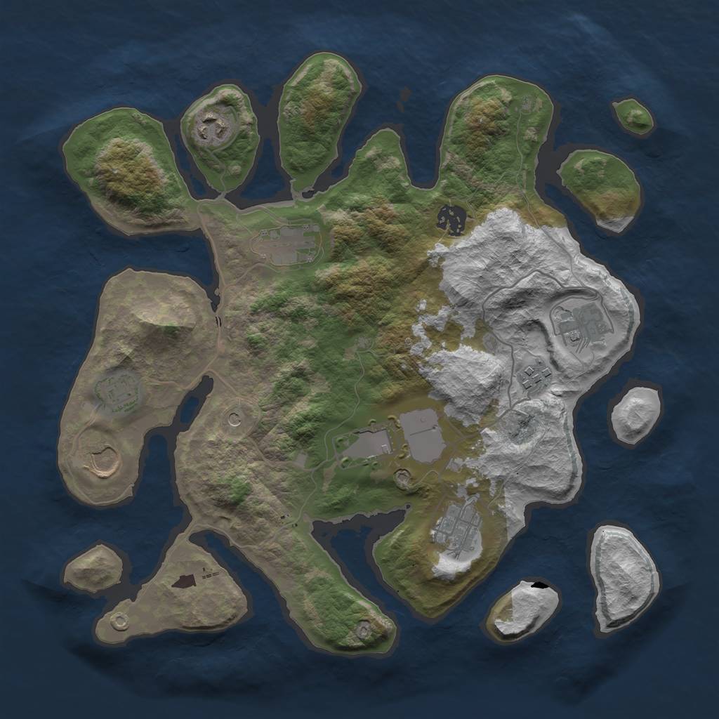 Rust Map: Barren, Size: 3500, Seed: 1250974995, 12 Monuments