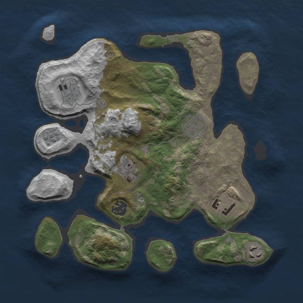 Rust Map: Barren, Size: 3000, Seed: 161451, 10 Monuments