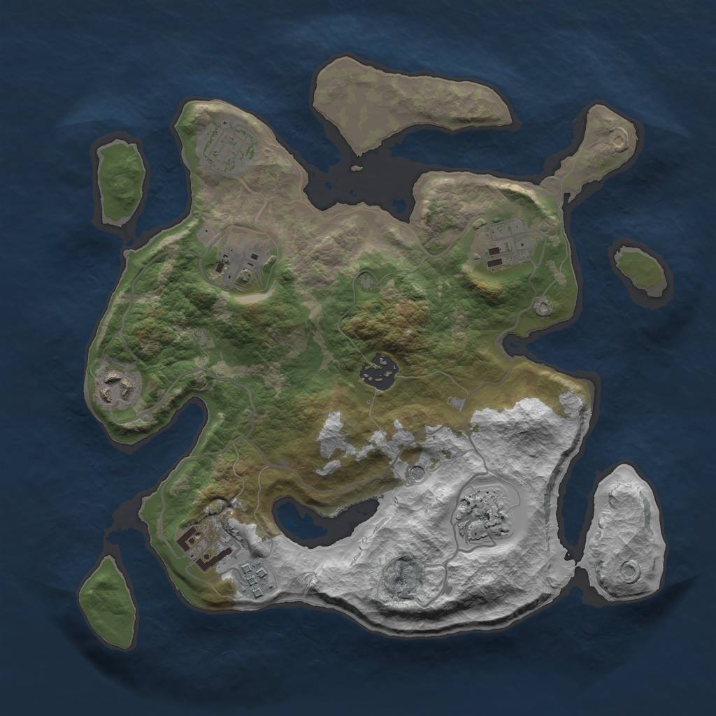 Rust Map: Barren, Size: 3000, Seed: 2222665, 11 Monuments