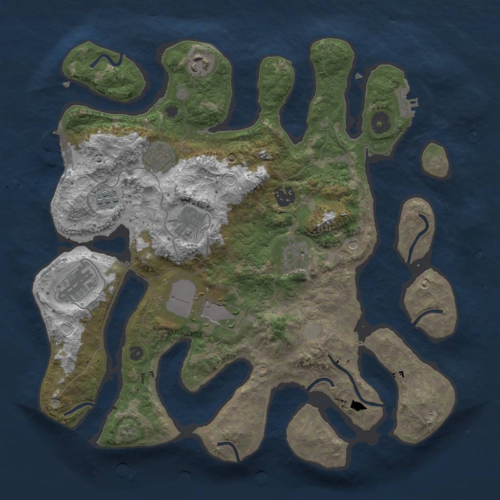 Rust Map: Procedural Map, Size: 3600, Seed: 3355, 16 Monuments