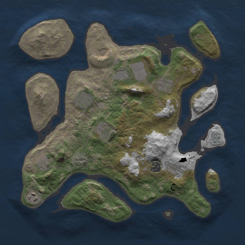 Rust Map: Barren, Size: 3500, Seed: 704046445, 13 Monuments