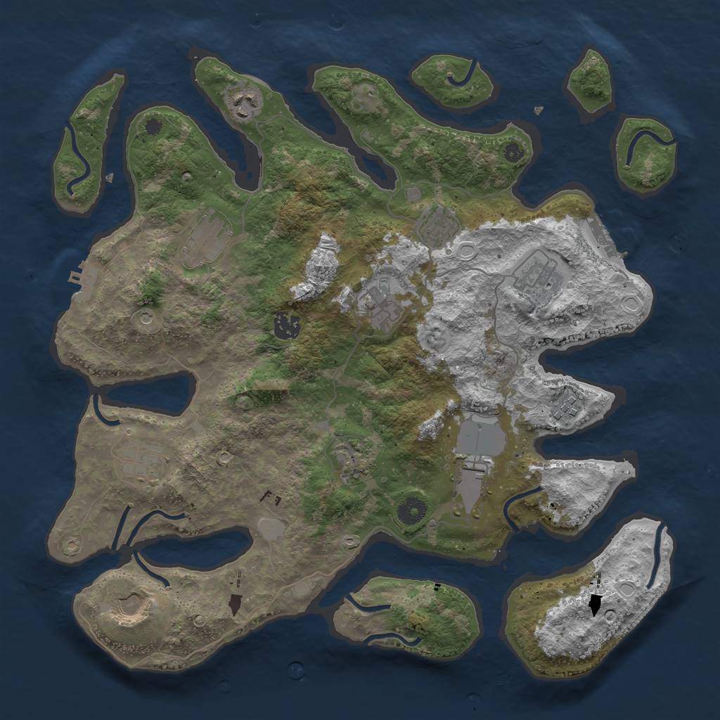 Rust Map: Procedural Map, Size: 3850, Seed: 689194048, 19 Monuments