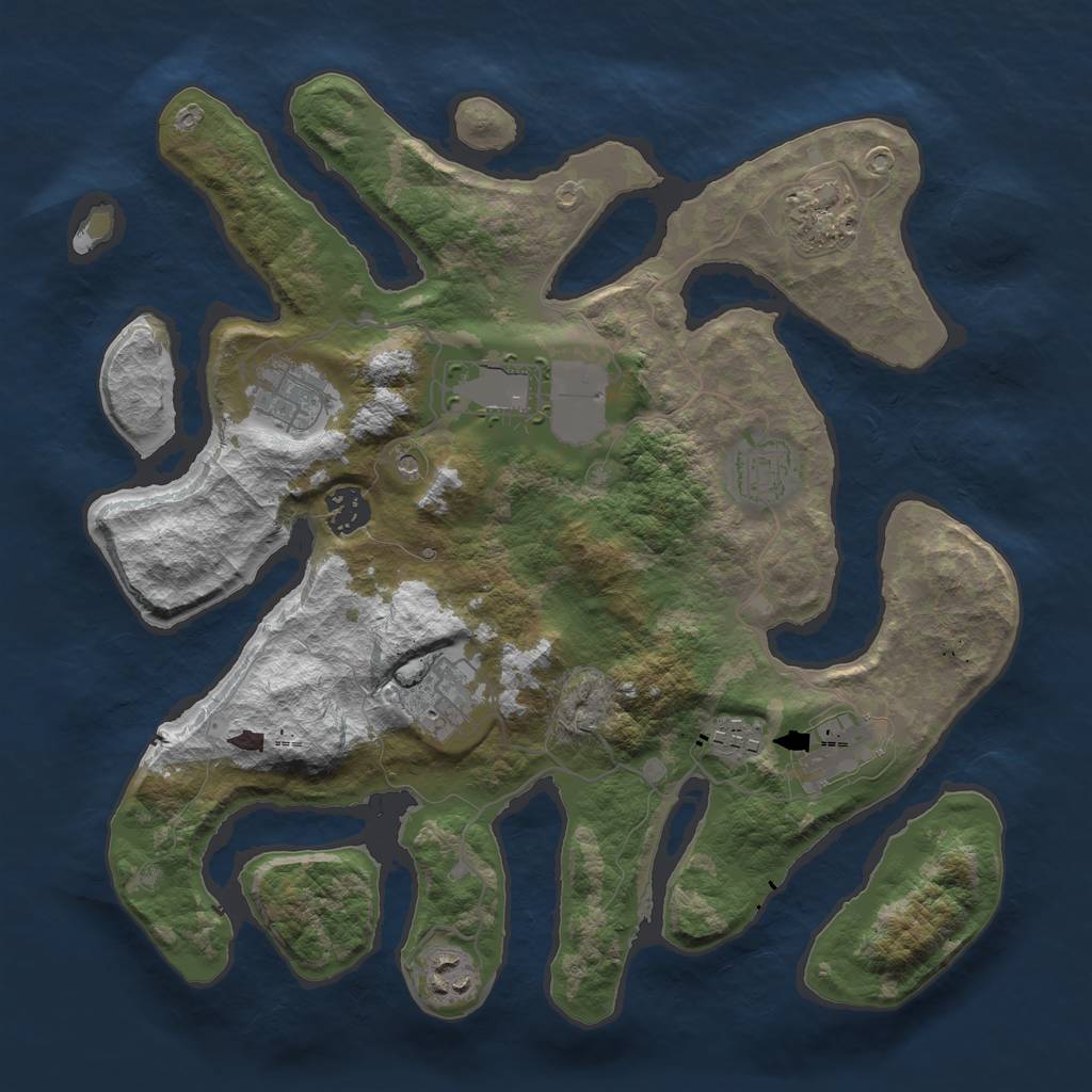 Rust Map: Barren, Size: 3500, Seed: 1489591133, 12 Monuments