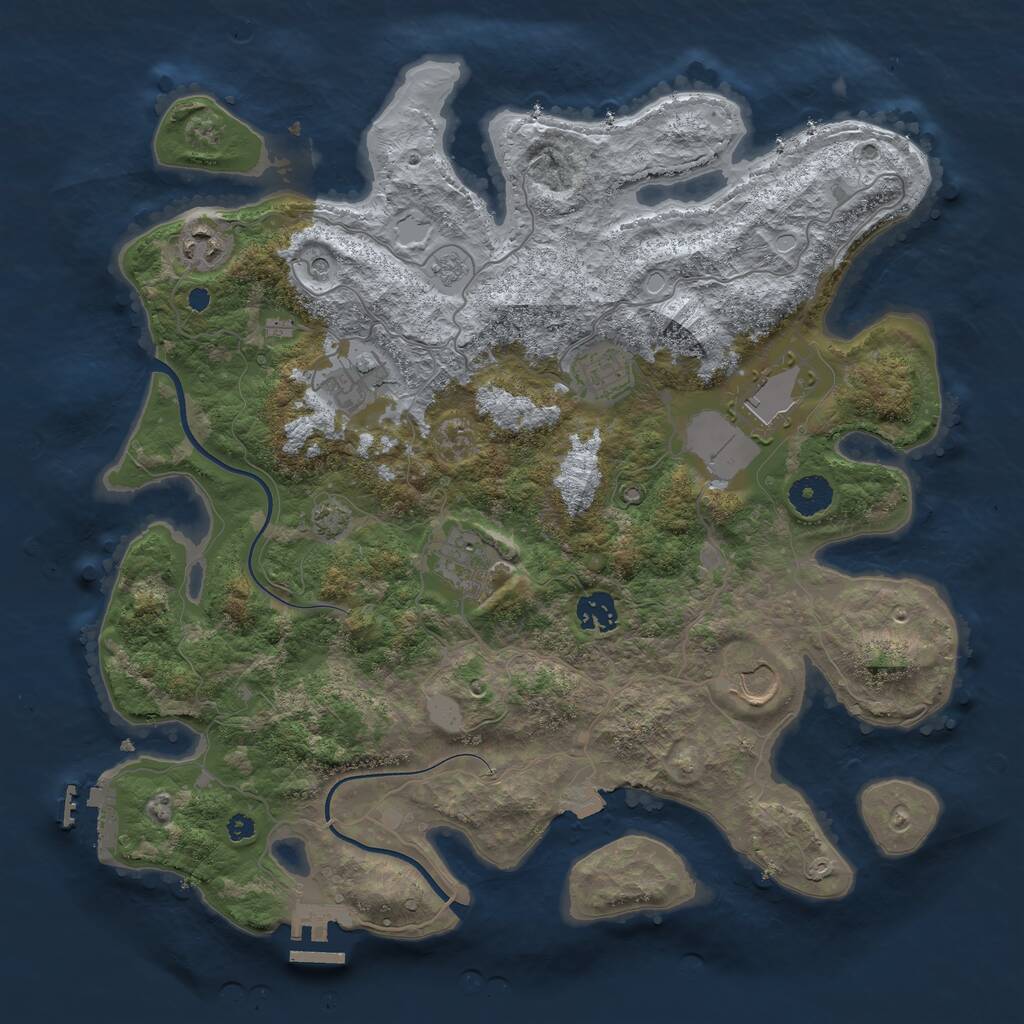 Rust Map: Procedural Map, Size: 3750, Seed: 1219765421, 13 Monuments