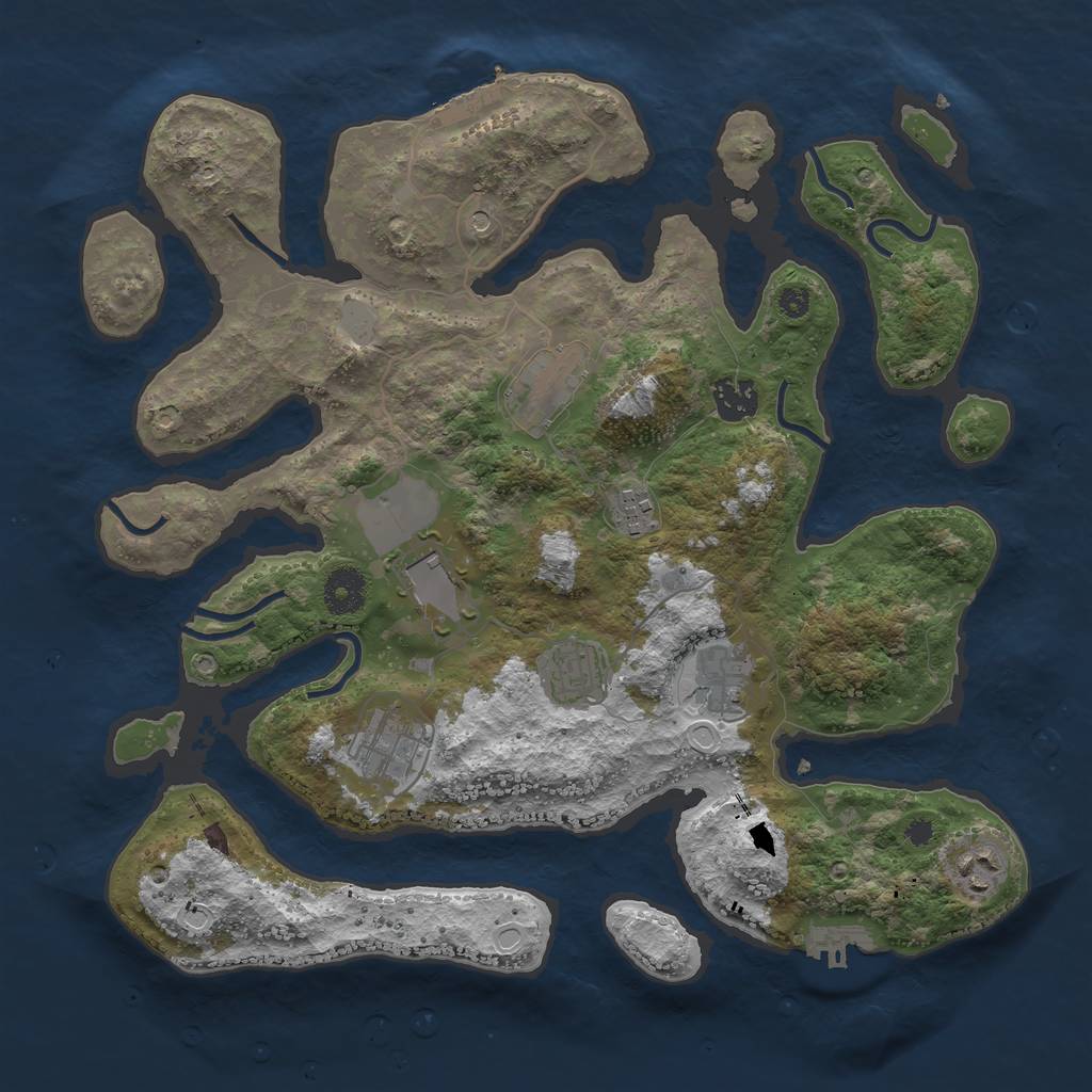 Rust Map: Procedural Map, Size: 3599, Seed: 80250209, 16 Monuments