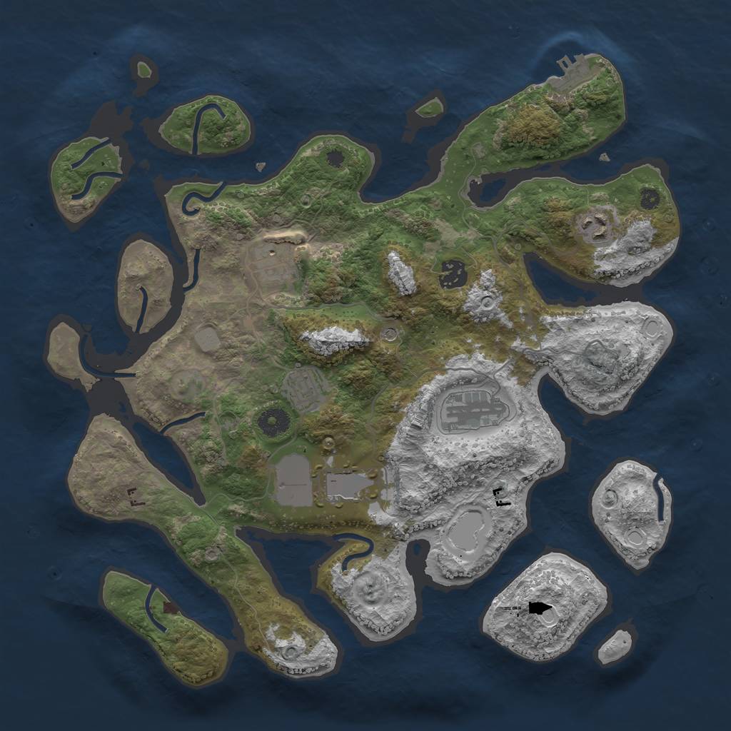 Rust Map: Procedural Map, Size: 3700, Seed: 2128231570, 13 Monuments