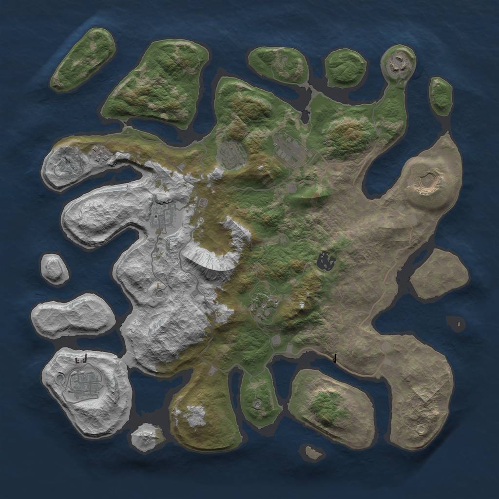 Rust Map: Barren, Size: 4000, Seed: 786632783, 12 Monuments