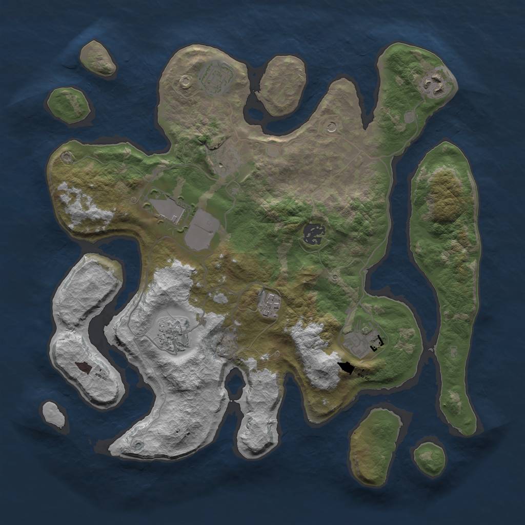 Rust Map: Barren, Size: 3500, Seed: 135, 11 Monuments