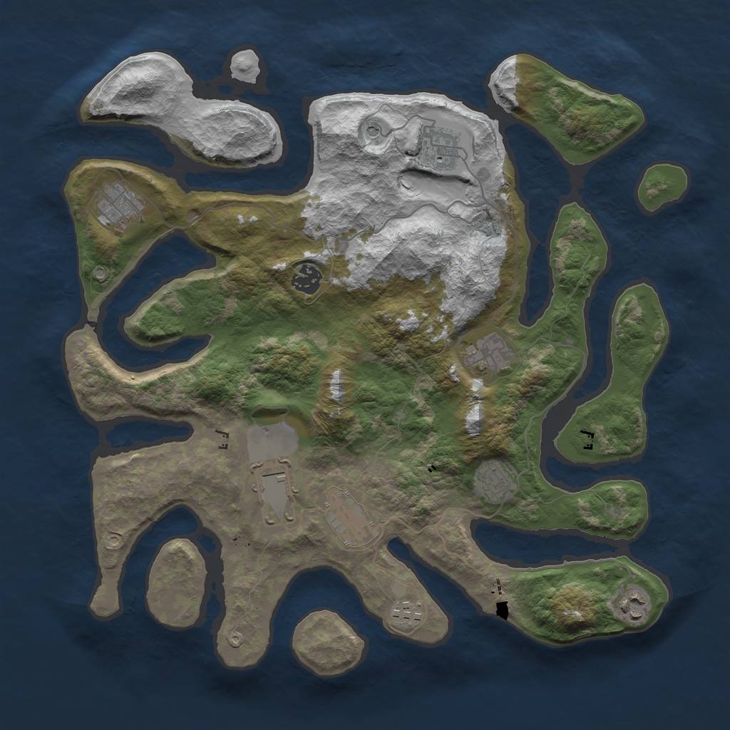 Rust Map: Barren, Size: 3800, Seed: 214124, 12 Monuments