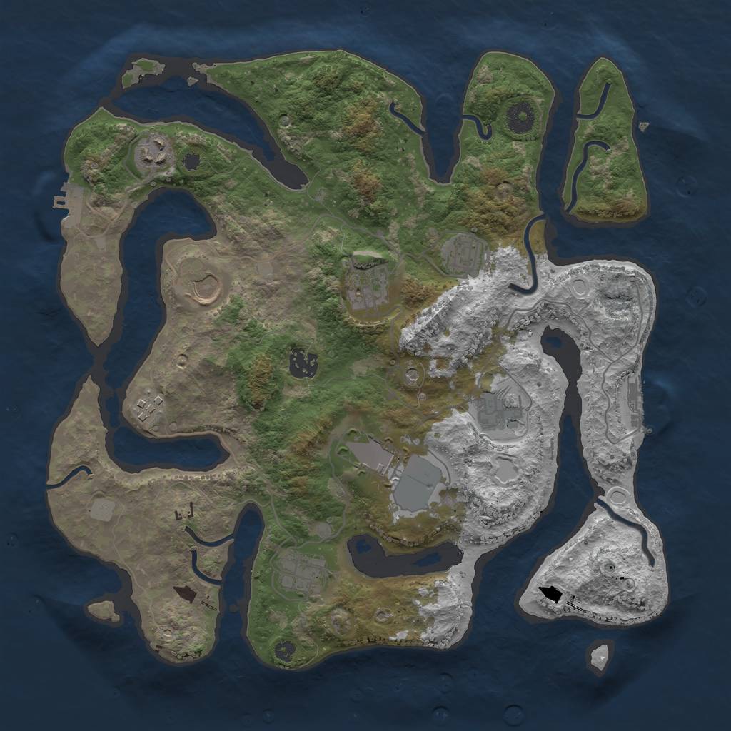 Rust Map: Procedural Map, Size: 3600, Seed: 164072321, 17 Monuments