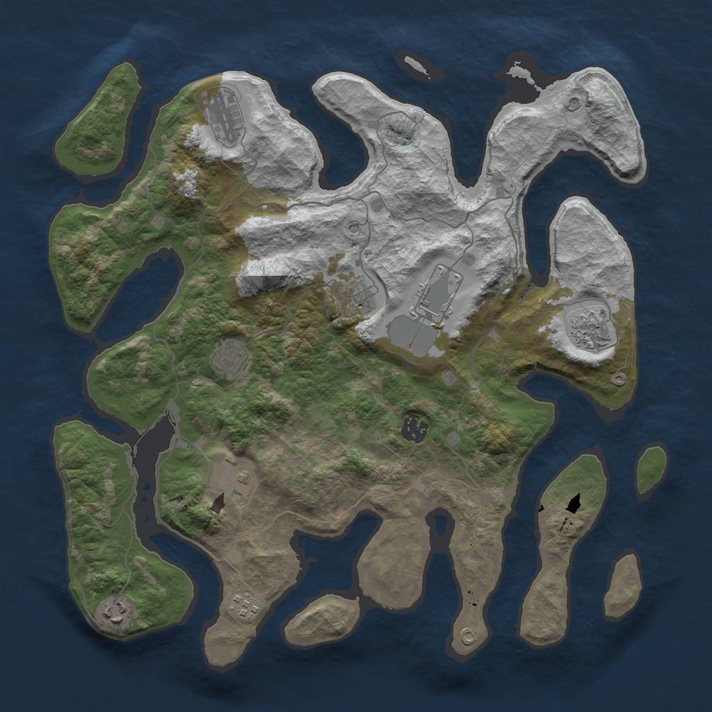 Rust Map: Barren, Size: 4000, Seed: 58258550, 12 Monuments