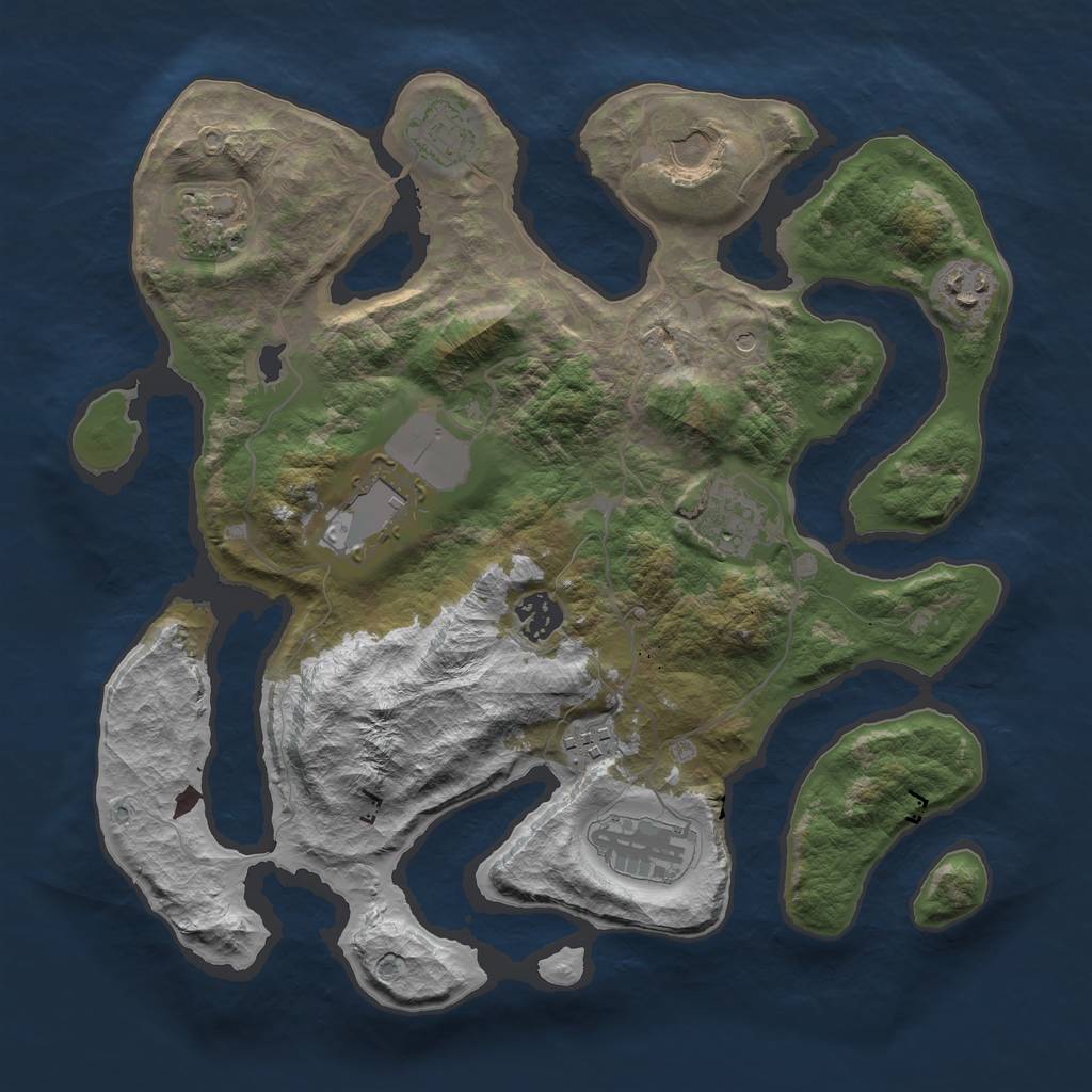 Rust Map: Barren, Size: 3500, Seed: 373377588, 12 Monuments