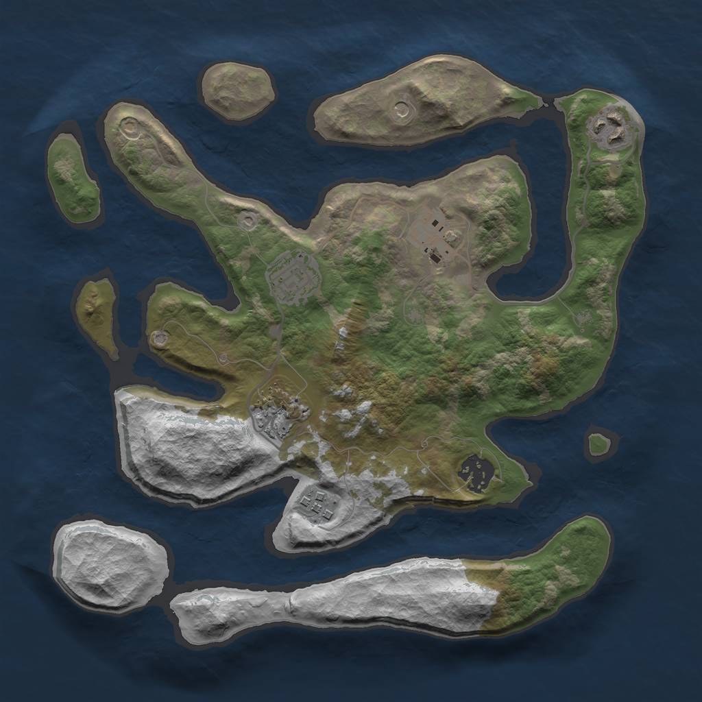 Rust Map: Barren, Size: 3000, Seed: 507071, 9 Monuments
