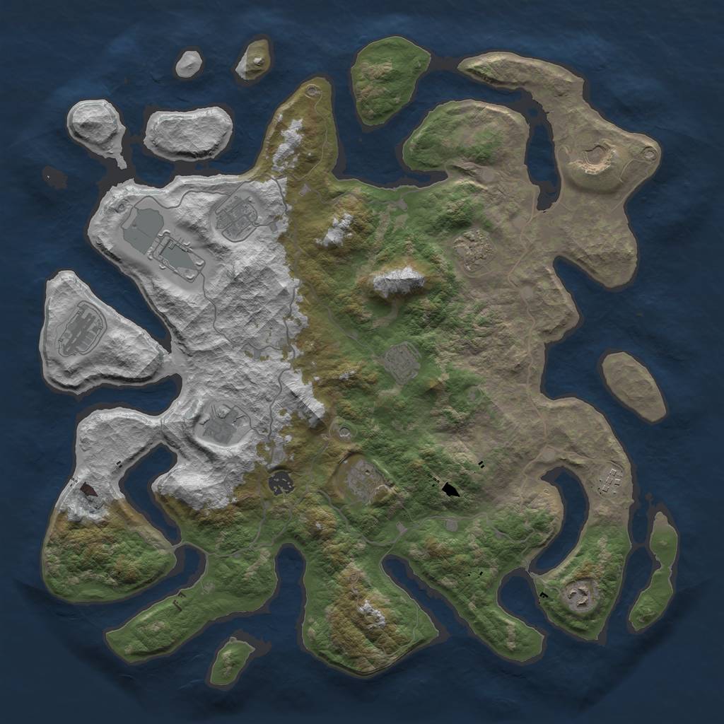 Rust Map: Barren, Size: 4500, Seed: 41211, 14 Monuments