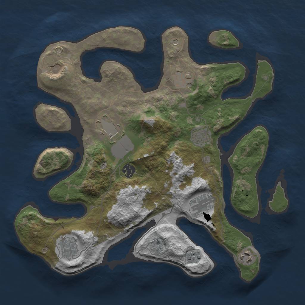 Rust Map: Barren, Size: 3500, Seed: 579413797, 12 Monuments