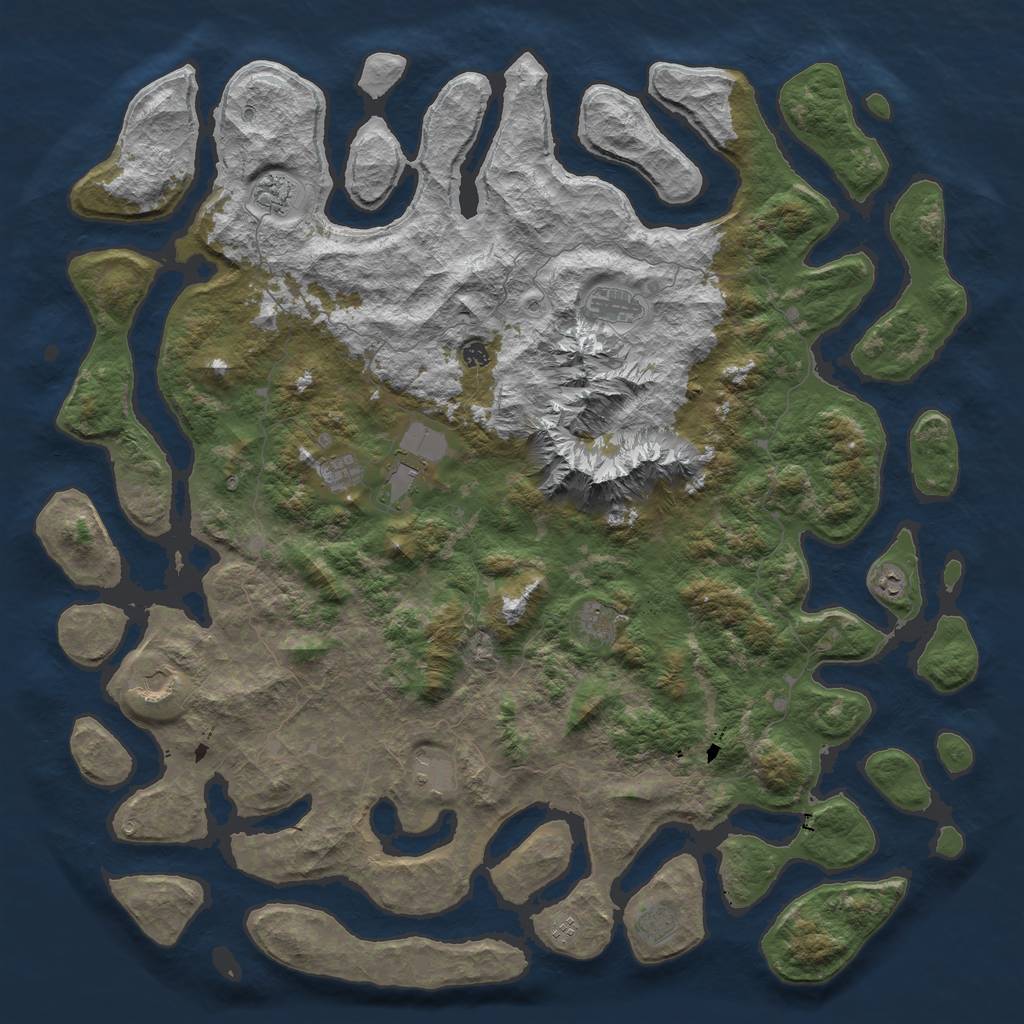 Rust Map: Barren, Size: 6000, Seed: 353, 14 Monuments