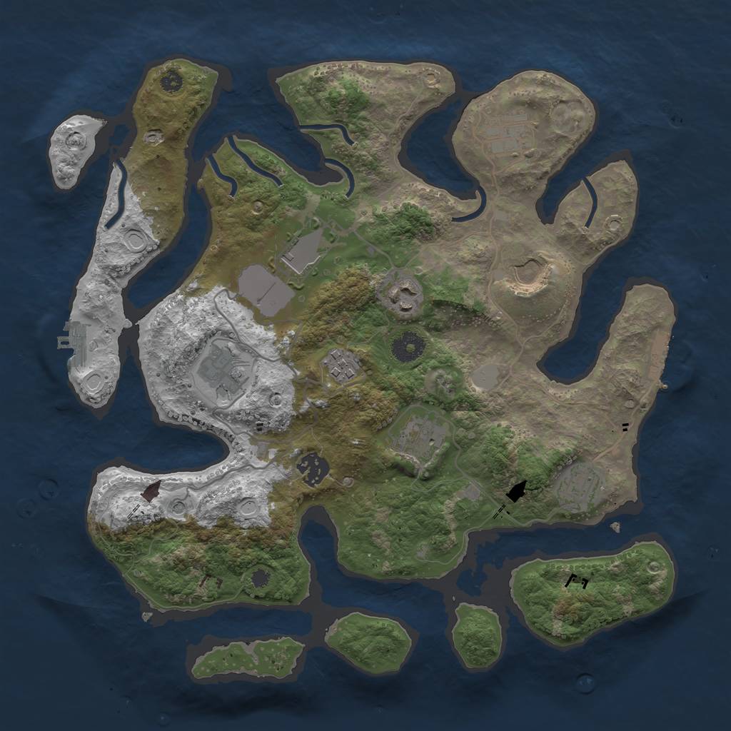 Rust Map: Procedural Map, Size: 3500, Seed: 1384416693, 17 Monuments