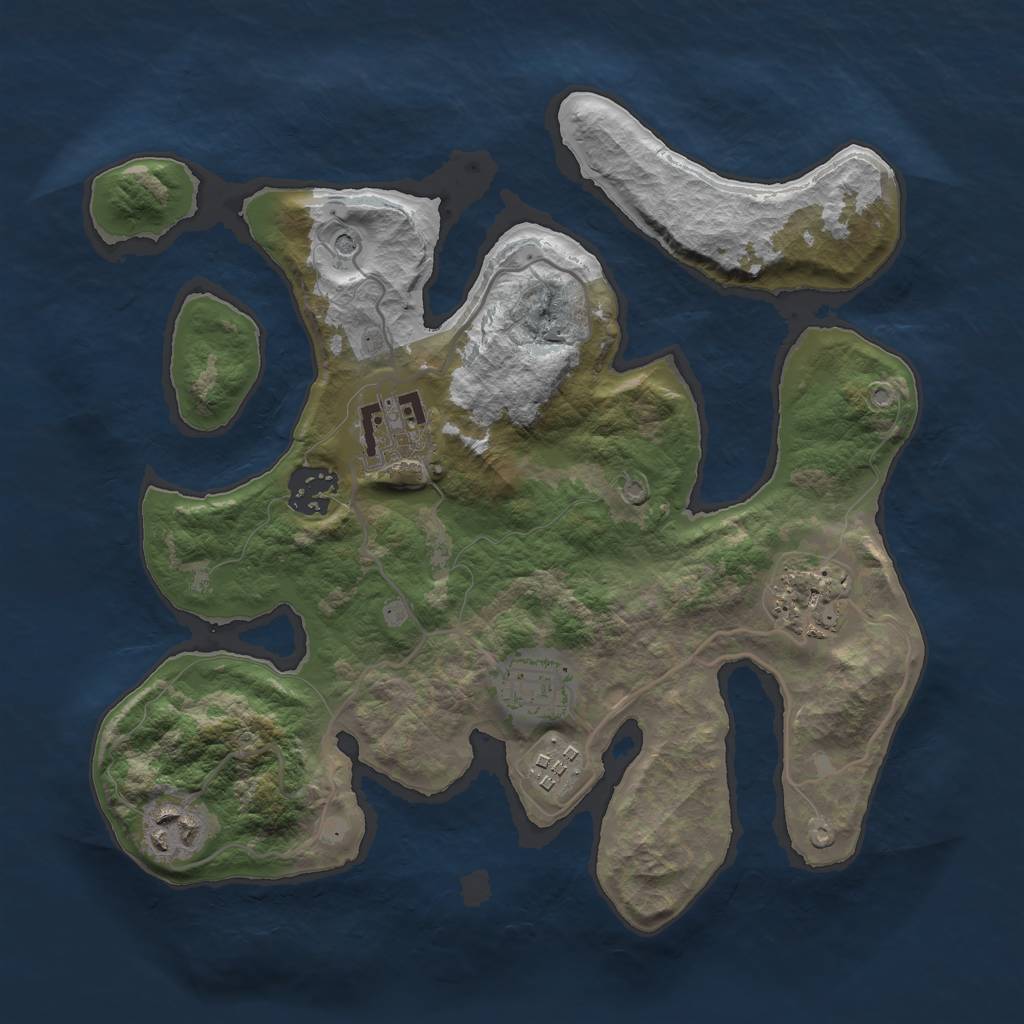 Rust Map: Barren, Size: 3000, Seed: 250, 9 Monuments