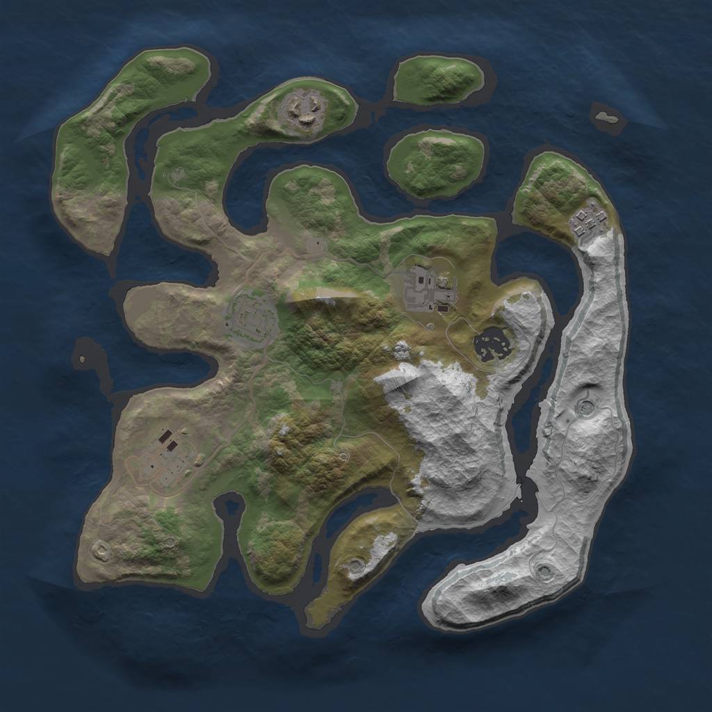 Rust Map: Barren, Size: 3000, Seed: 473590, 9 Monuments