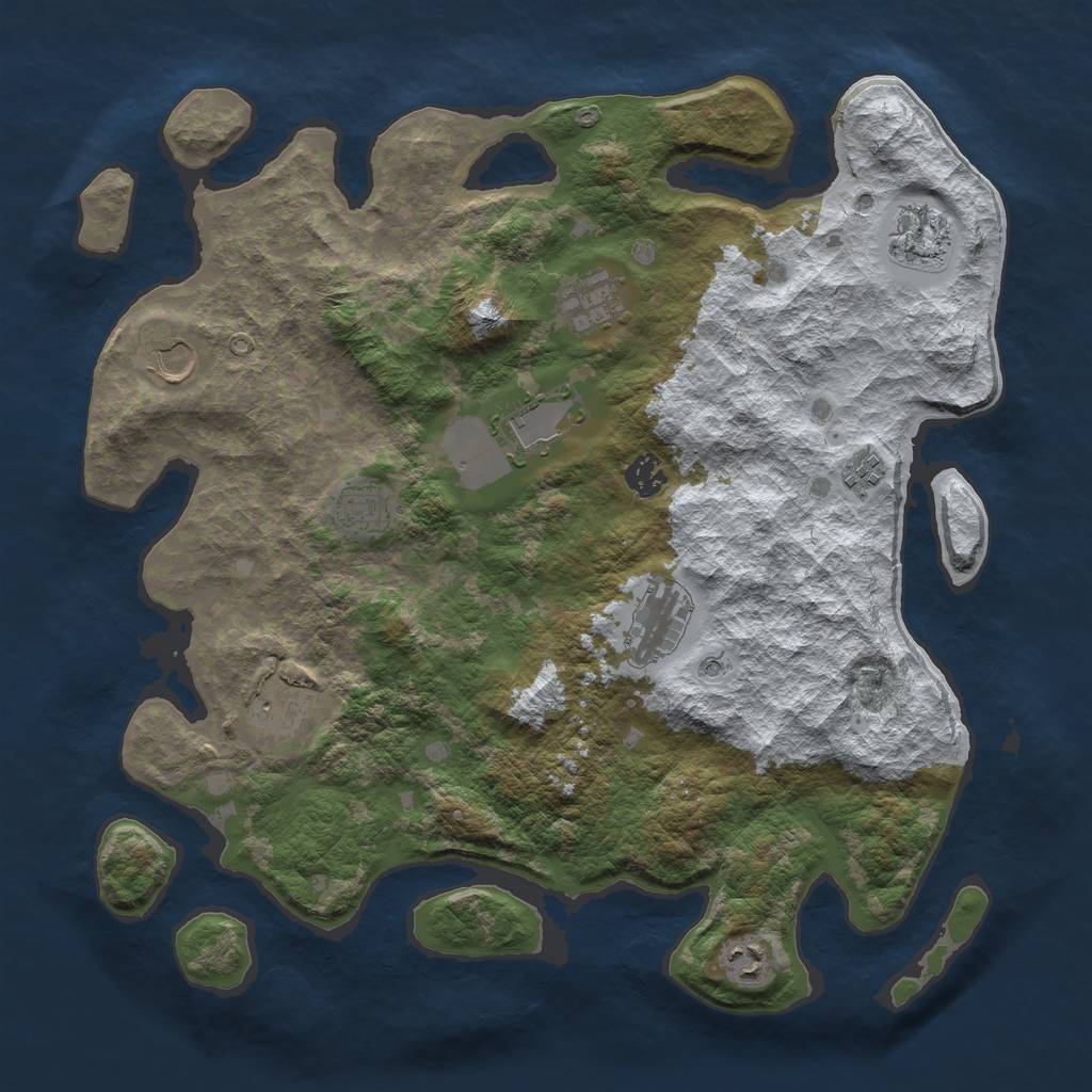 Rust Map: Barren, Size: 4000, Seed: 8559572, 13 Monuments