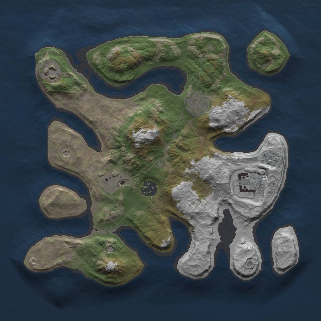 Rust Map: Barren, Size: 3000, Seed: 406160, 9 Monuments