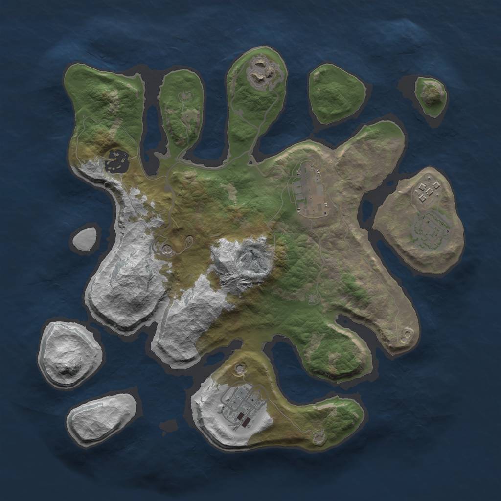 Rust Map: Barren, Size: 3000, Seed: 627709, 9 Monuments