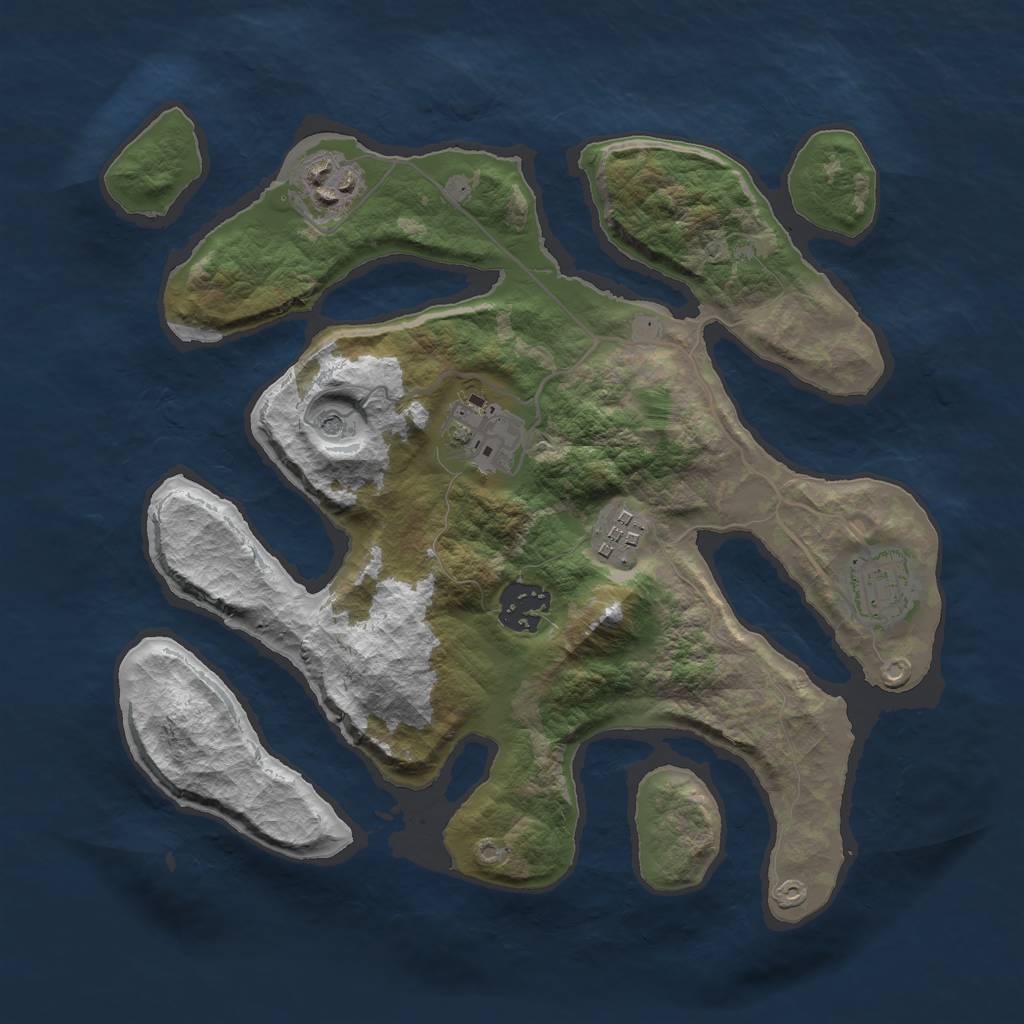 Rust Map: Barren, Size: 3000, Seed: 944013, 8 Monuments