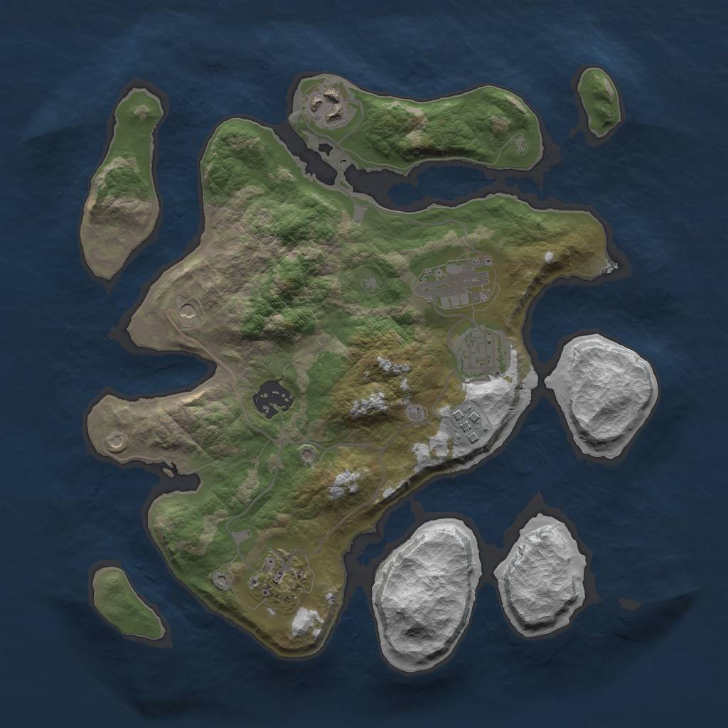 Rust Map: Barren, Size: 3000, Seed: 401165, 9 Monuments