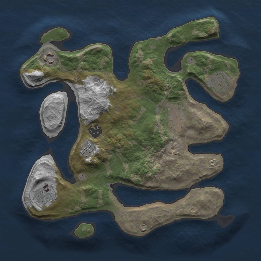 Rust Map: Barren, Size: 3000, Seed: 848260, 9 Monuments