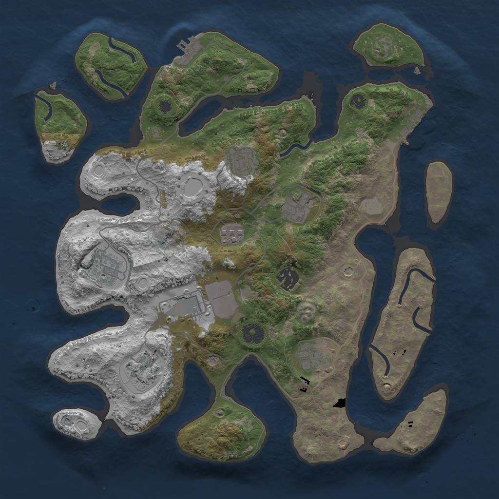 Rust Map: Procedural Map, Size: 3500, Seed: 938499381, 16 Monuments