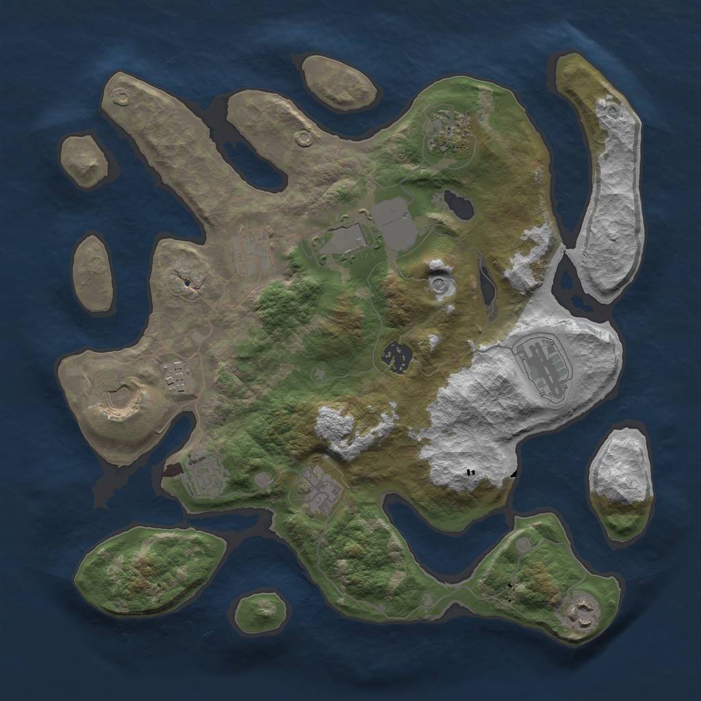 Rust Map: Barren, Size: 3500, Seed: 1278905756, 13 Monuments