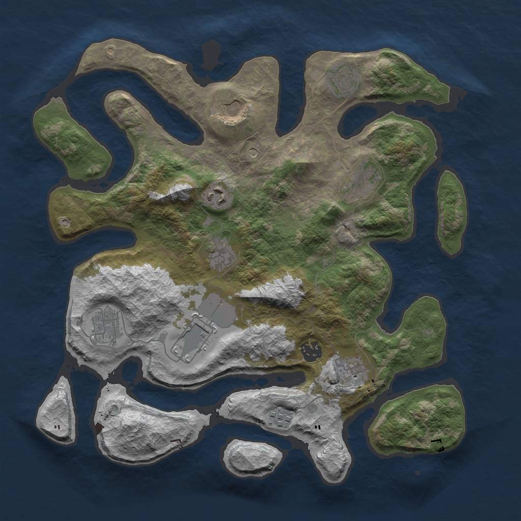 Rust Map: Barren, Size: 3700, Seed: 1277346382, 13 Monuments