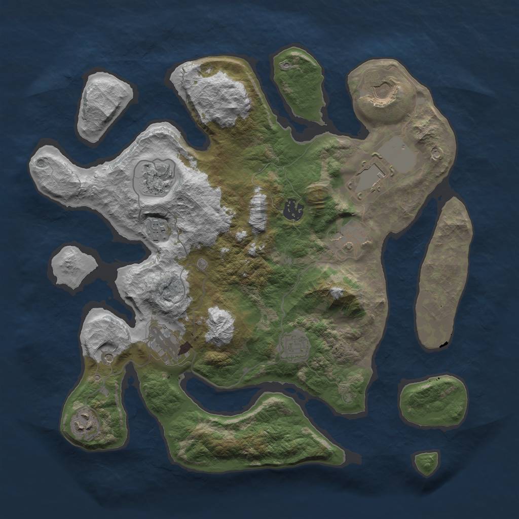 Rust Map: Barren, Size: 3700, Seed: 844921004, 12 Monuments