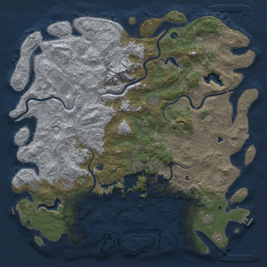 Rust Map: Procedural Map, Size: 6000, Seed: 734651946, 17 Monuments