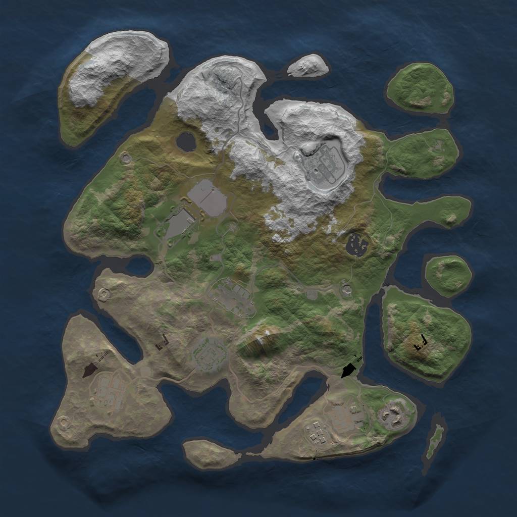 Rust Map: Barren, Size: 3500, Seed: 1350095243, 12 Monuments