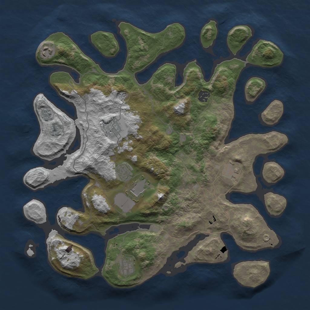 Rust Map: Barren, Size: 4000, Seed: 66368695, 11 Monuments