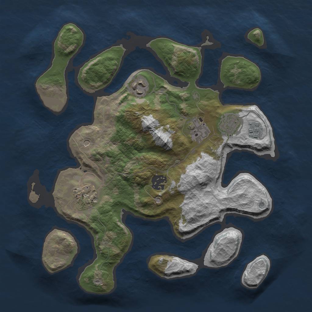 Rust Map: Barren, Size: 3000, Seed: 787908, 9 Monuments