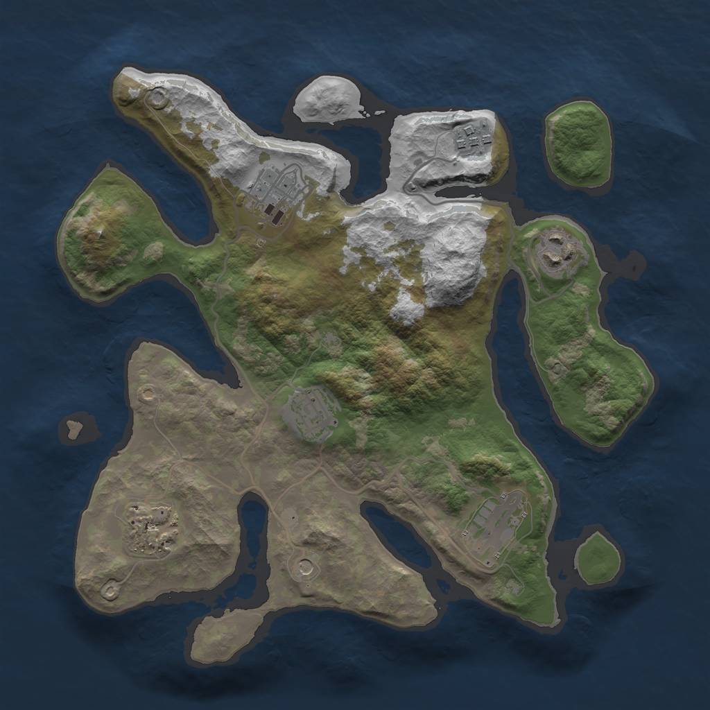Rust Map: Barren, Size: 3000, Seed: 536432, 9 Monuments