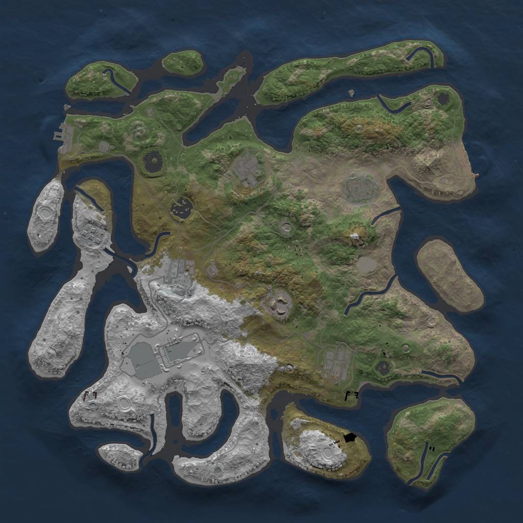 Rust Map: Procedural Map, Size: 3800, Seed: 1575356685, 16 Monuments