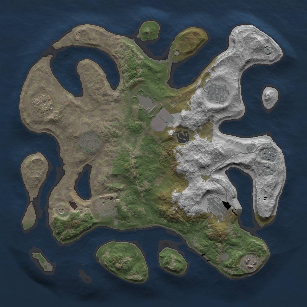 Rust Map: Barren, Size: 3500, Seed: 690444329, 12 Monuments