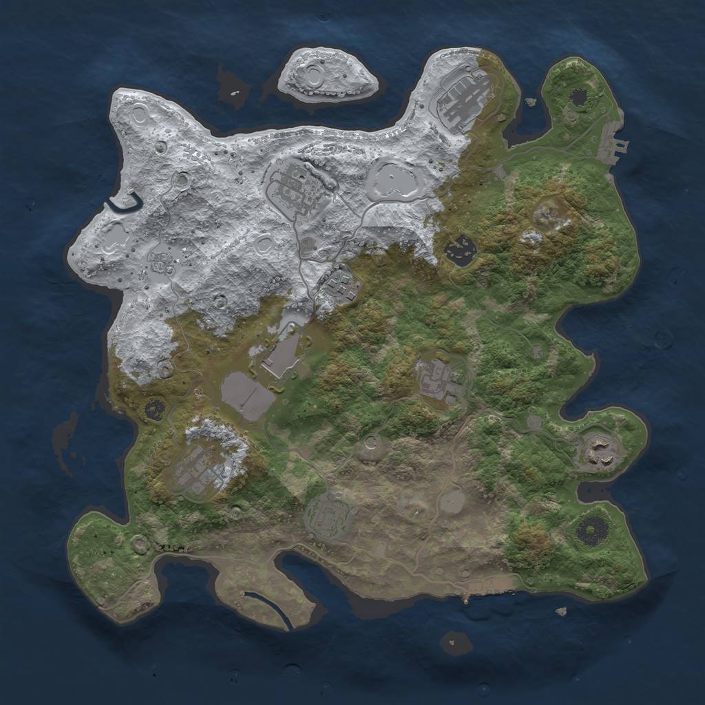 Rust Map: Procedural Map, Size: 3500, Seed: 1042378435, 18 Monuments