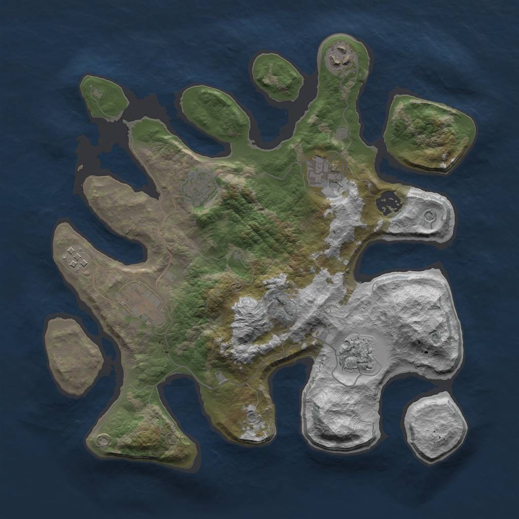 Rust Map: Barren, Size: 3250, Seed: 712372, 10 Monuments