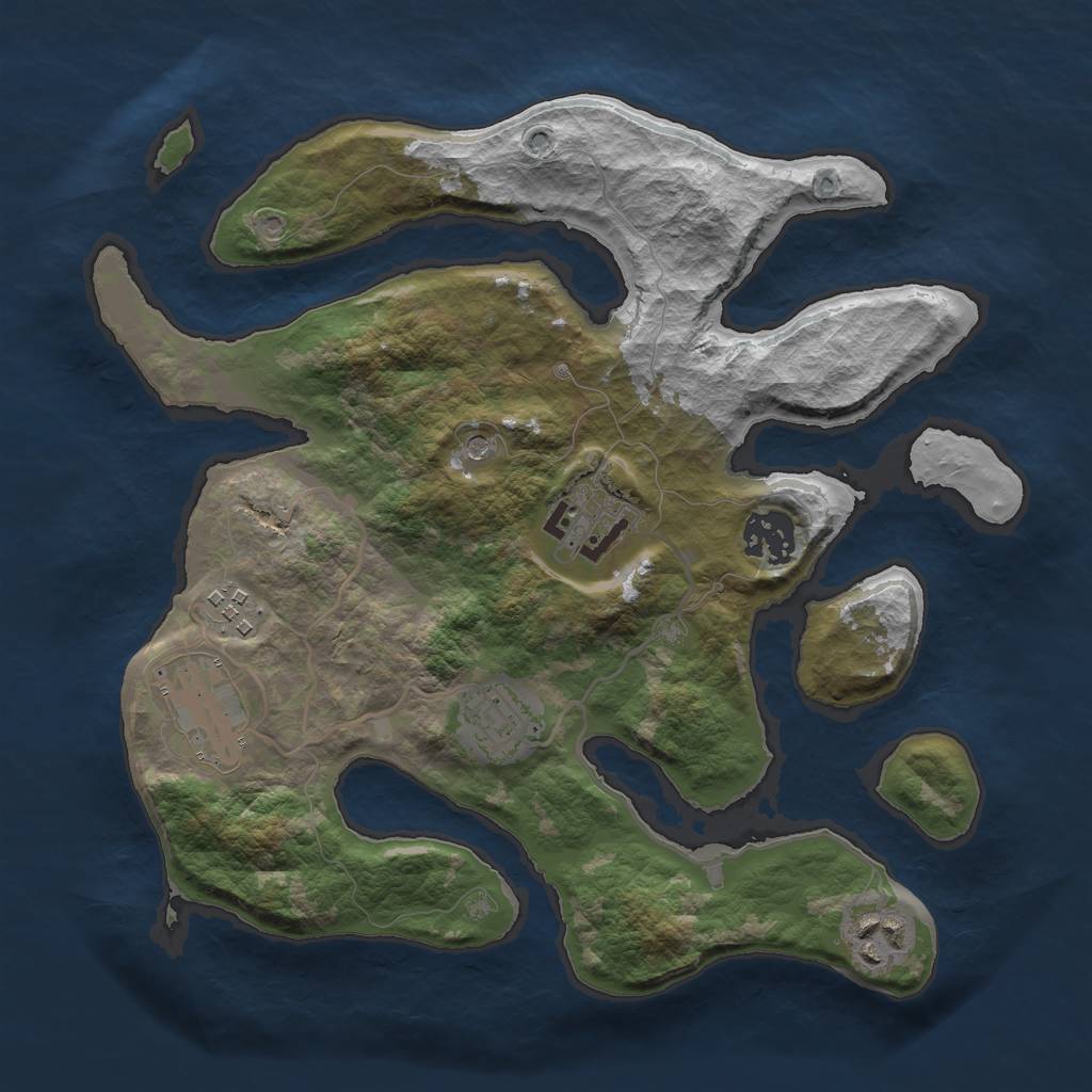 Rust Map: Barren, Size: 3000, Seed: 258132, 9 Monuments