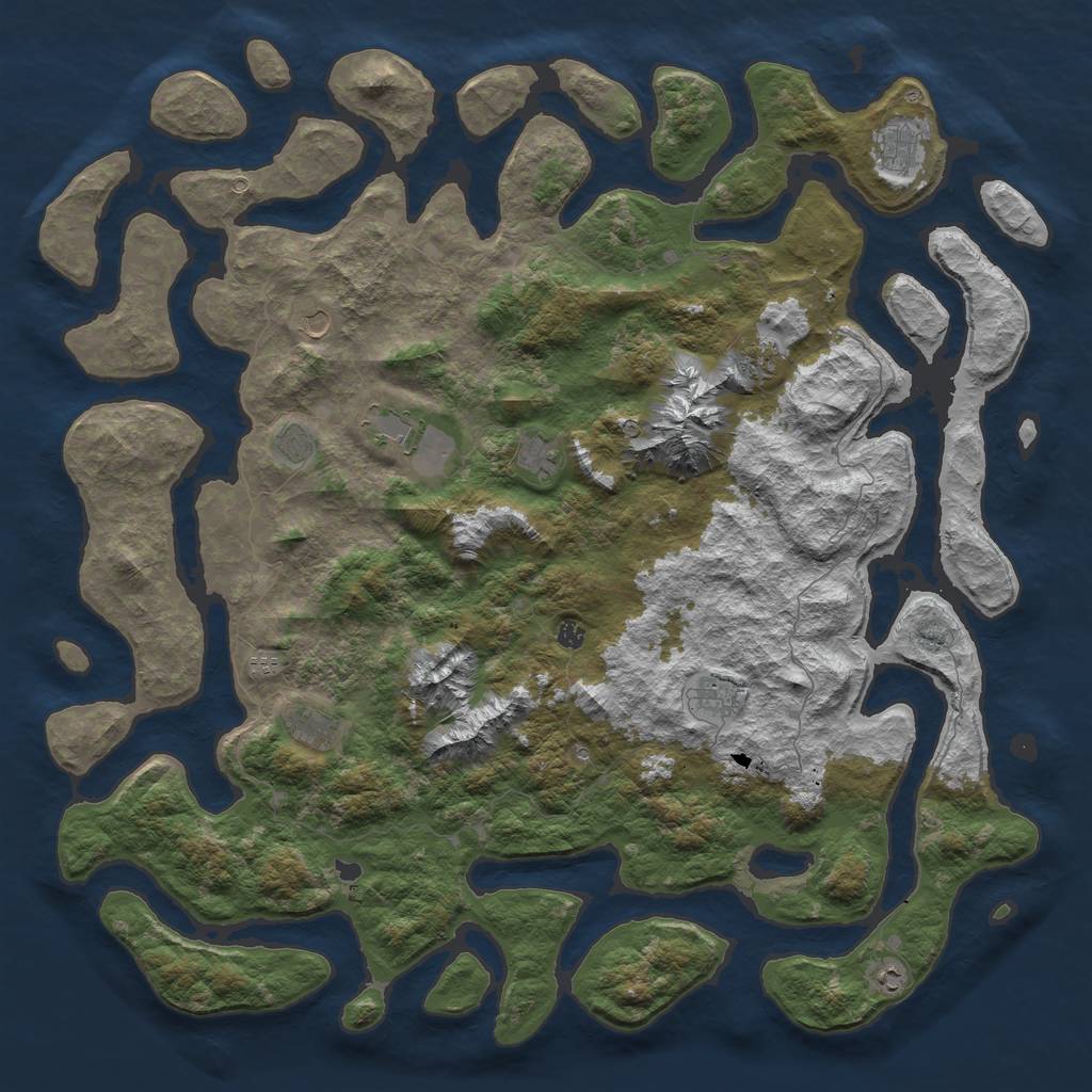 Rust Map: Barren, Size: 6000, Seed: 45768, 14 Monuments