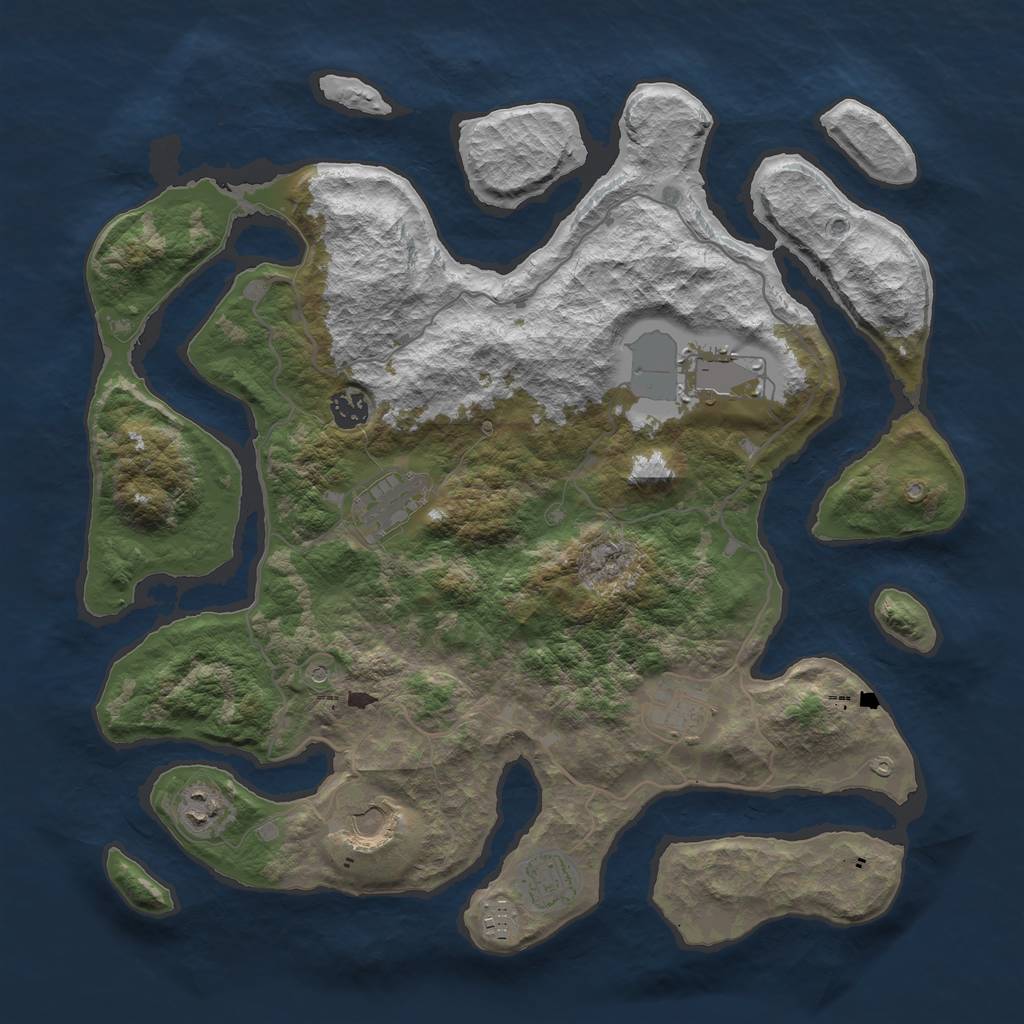 Rust Map: Barren, Size: 4000, Seed: 816671322, 11 Monuments
